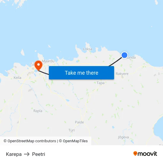 Karepa to Peetri map