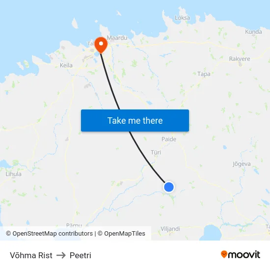 Võhma Rist to Peetri map