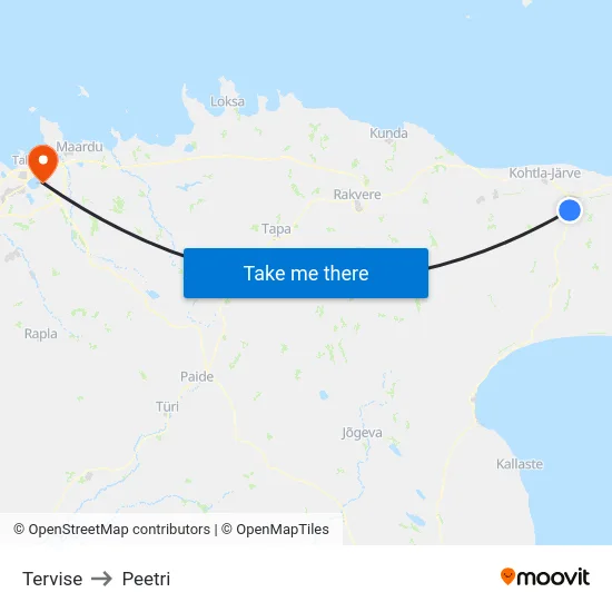 Tervise to Peetri map