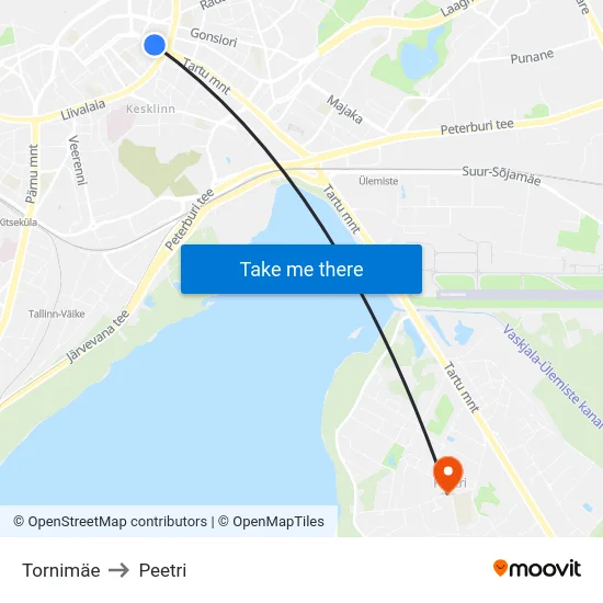 Tornimäe to Peetri map