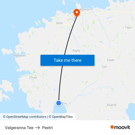 Valgeranna Tee to Peetri map