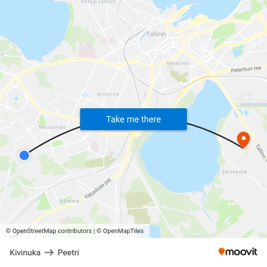 Kivinuka to Peetri map