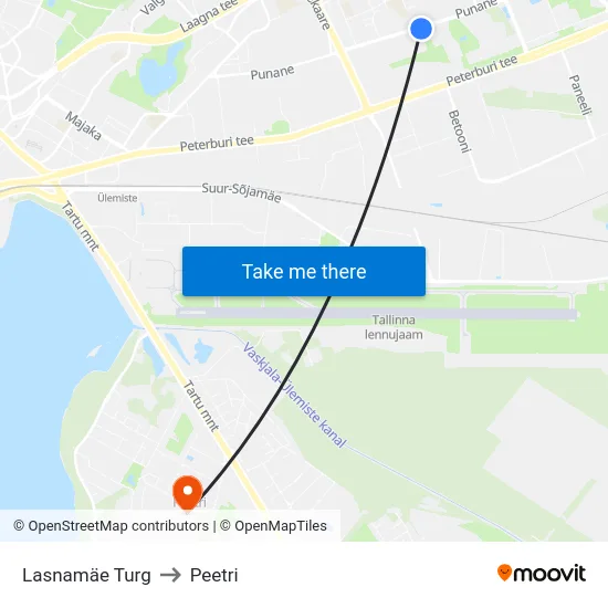 Lasnamäe Turg to Peetri map
