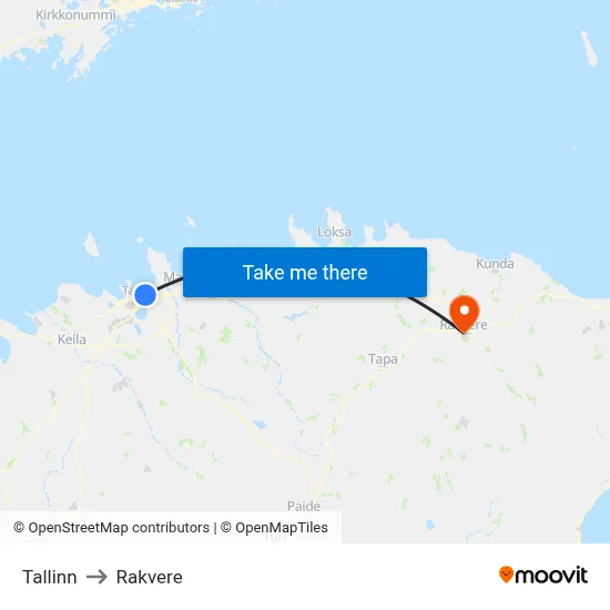 Tallinn to Rakvere map