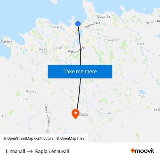 Linnahall to Rapla Lennuväli map