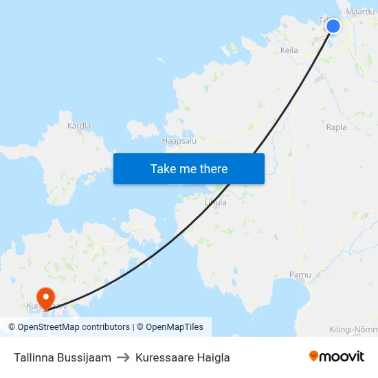 Tallinna Bussijaam to Kuressaare Haigla map
