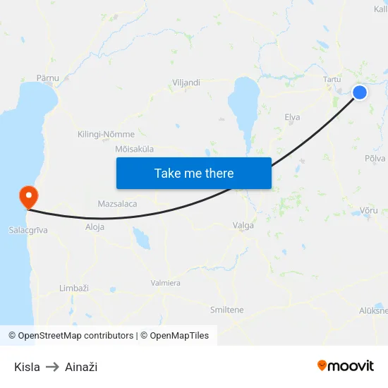 Kisla to Ainaži map