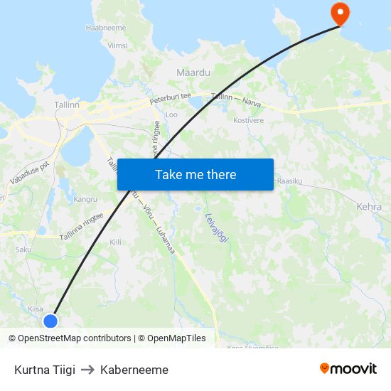 Kurtna Tiigi to Kaberneeme map