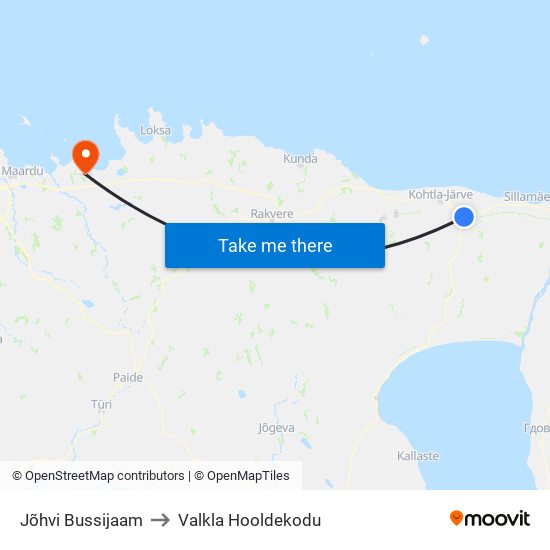 Jõhvi Bussijaam to Valkla Hooldekodu map