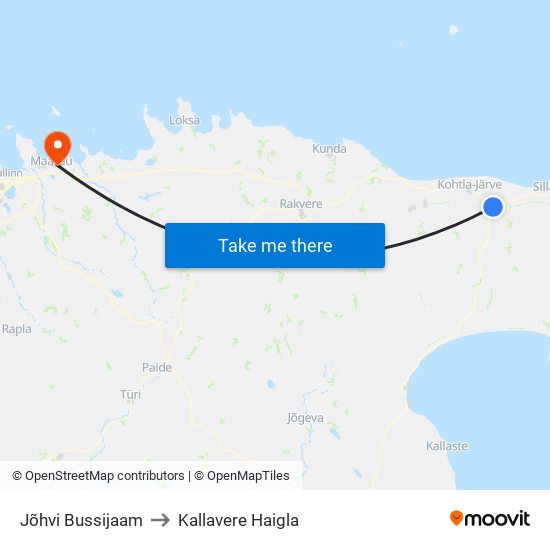 Jõhvi Bussijaam to Kallavere Haigla map