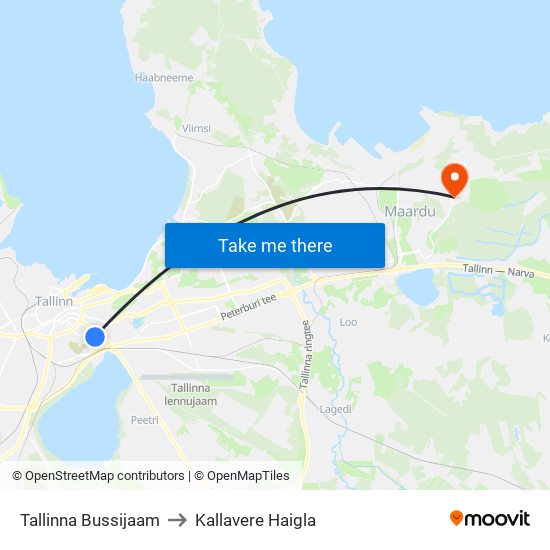 Tallinna Bussijaam to Kallavere Haigla map