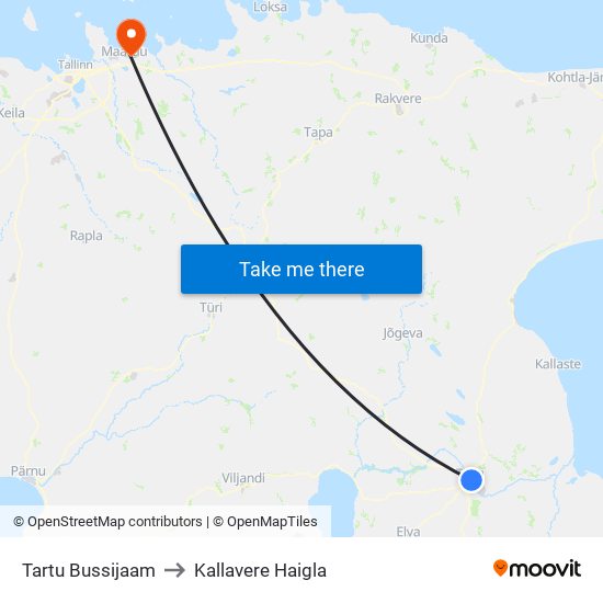 Tartu Bussijaam to Kallavere Haigla map