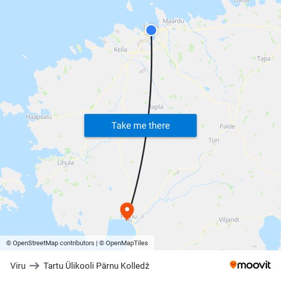 Viru to Tartu Ülikooli Pärnu Kolledž map