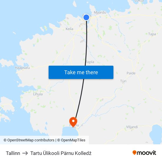 Tallinn to Tartu Ülikooli Pärnu Kolledž map