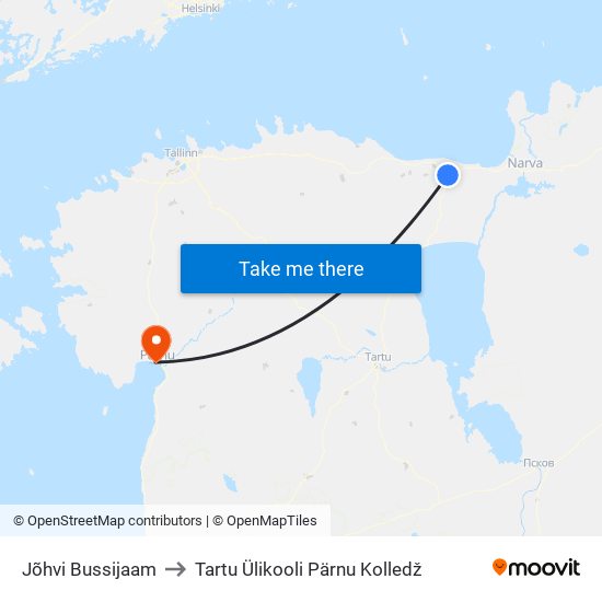 Jõhvi Bussijaam to Tartu Ülikooli Pärnu Kolledž map