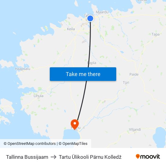 Tallinna Bussijaam to Tartu Ülikooli Pärnu Kolledž map