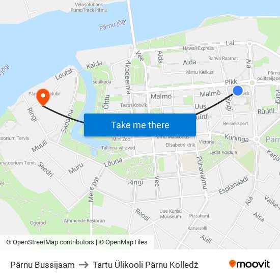 Pärnu Bussijaam to Tartu Ülikooli Pärnu Kolledž map