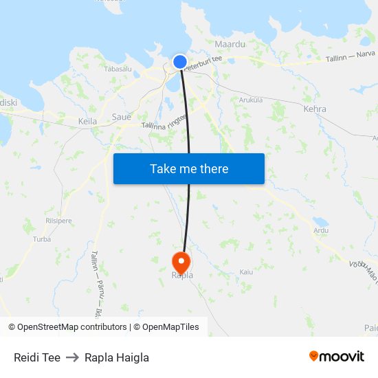 Reidi Tee to Rapla Haigla map