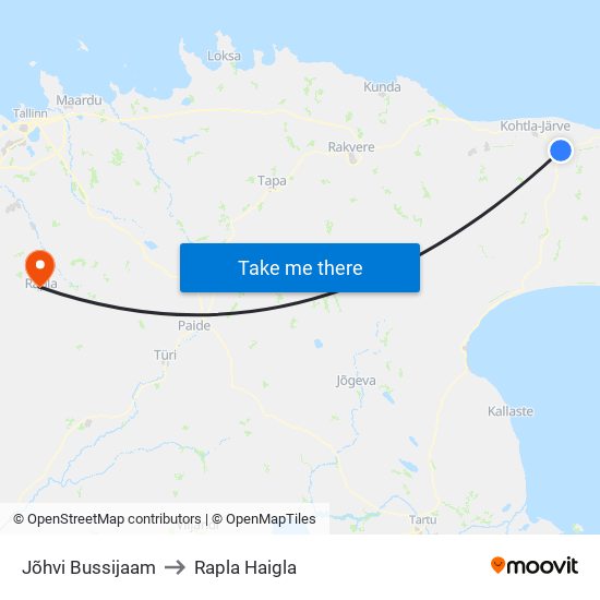 Jõhvi Bussijaam to Rapla Haigla map