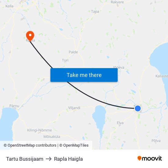 Tartu Bussijaam to Rapla Haigla map