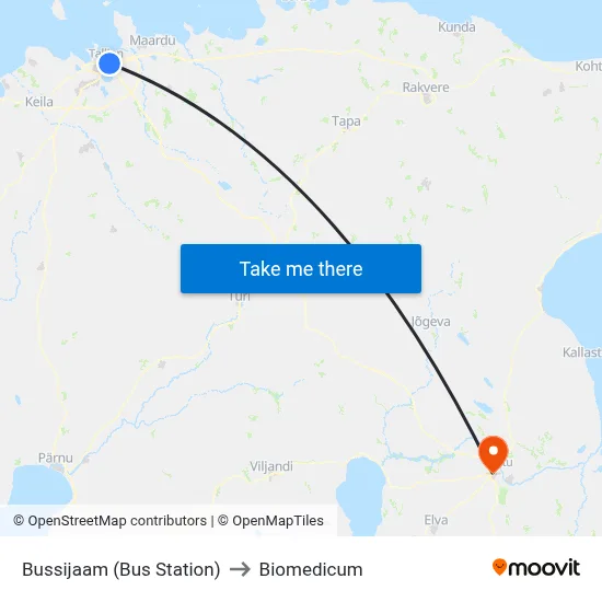 Bussijaam (Bus Station) to Biomedicum map