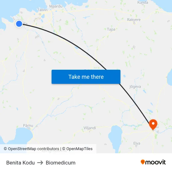 Benita Kodu to Biomedicum map