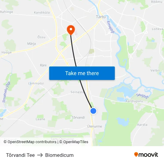 Tõrvandi Tee to Biomedicum map