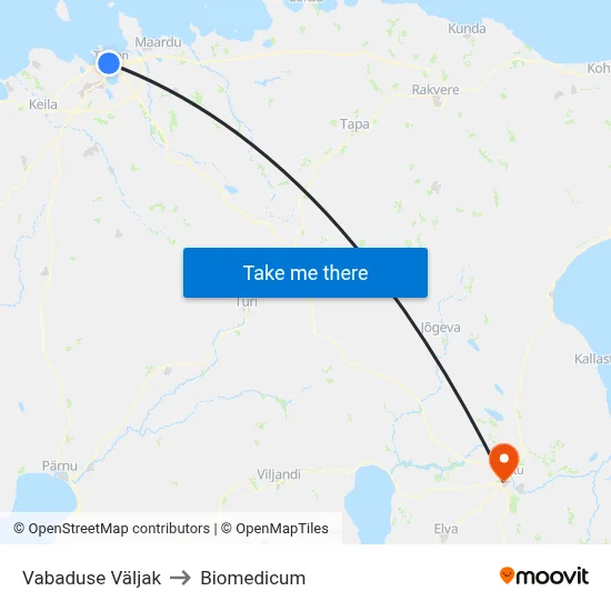 Vabaduse Väljak to Biomedicum map