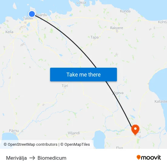 Merivälja to Biomedicum map
