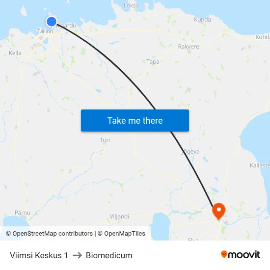 Viimsi Keskus 1 to Biomedicum map