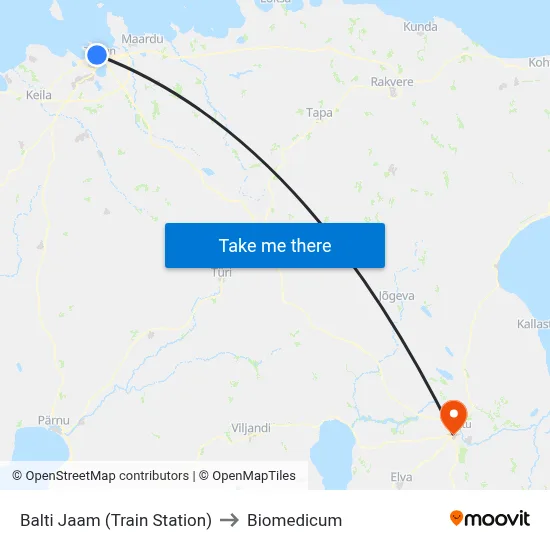 Balti Jaam (Train Station) to Biomedicum map
