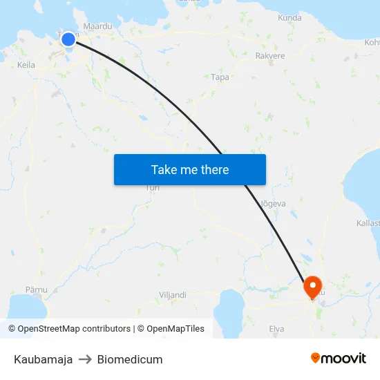 Kaubamaja to Biomedicum map