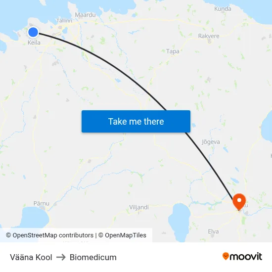 Vääna Kool to Biomedicum map