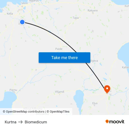 Kurtna to Biomedicum map