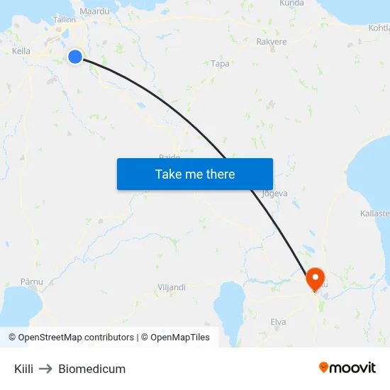 Kiili to Biomedicum map