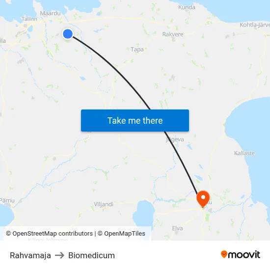 Rahvamaja to Biomedicum map