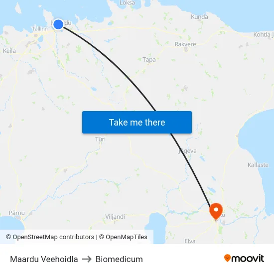 Maardu Veehoidla to Biomedicum map