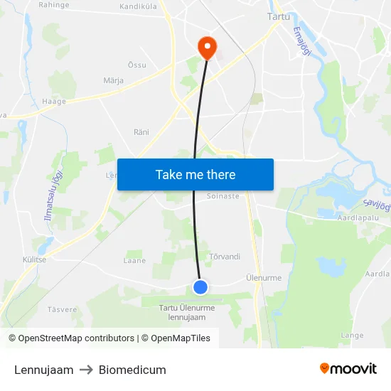 Lennujaam to Biomedicum map