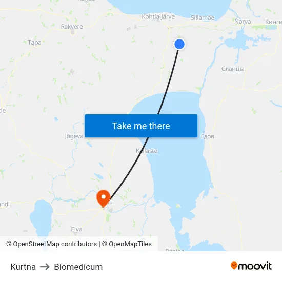 Kurtna to Biomedicum map