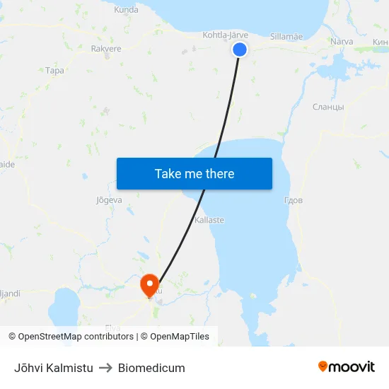 Jõhvi Kalmistu to Biomedicum map