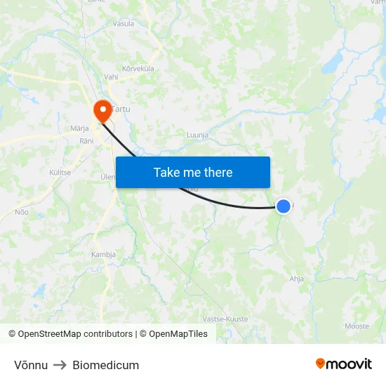 Võnnu to Biomedicum map