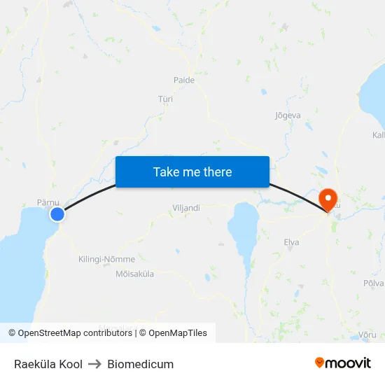 Raeküla Kool to Biomedicum map
