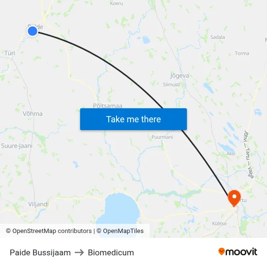 Paide Bussijaam to Biomedicum map