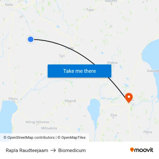 Rapla Raudteejaam to Biomedicum map