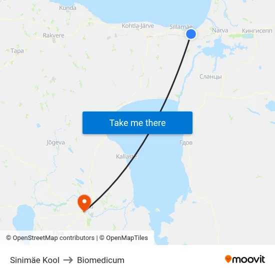 Sinimäe Kool to Biomedicum map