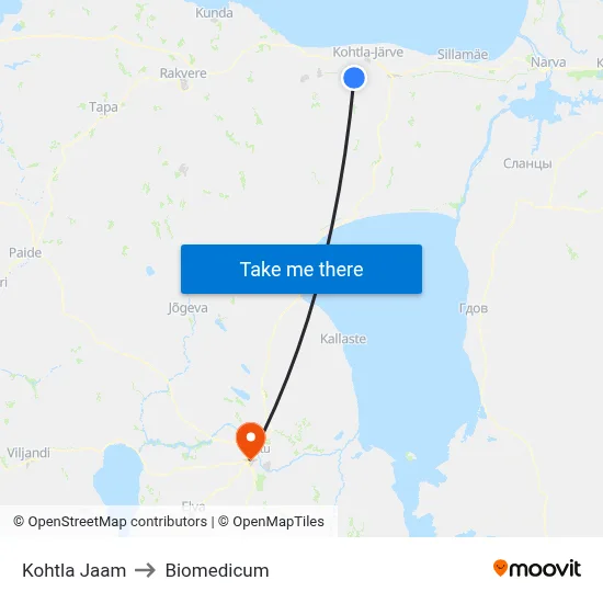 Kohtla Jaam to Biomedicum map