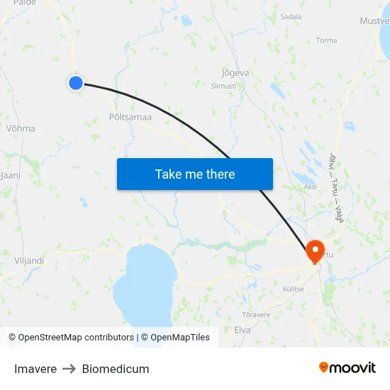 Imavere to Biomedicum map