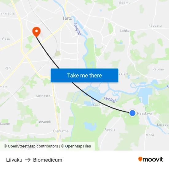 Liivaku to Biomedicum map