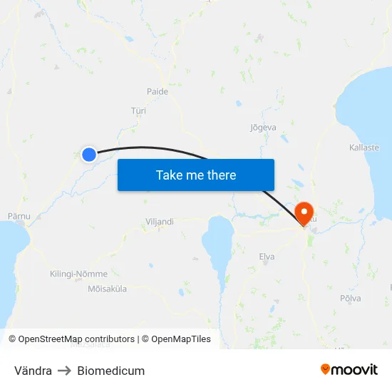 Vändra to Biomedicum map