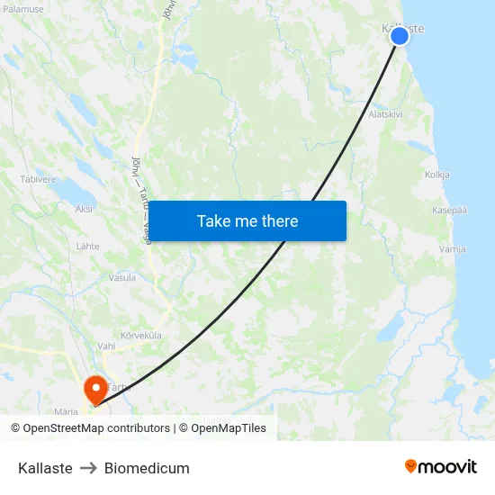 Kallaste to Biomedicum map